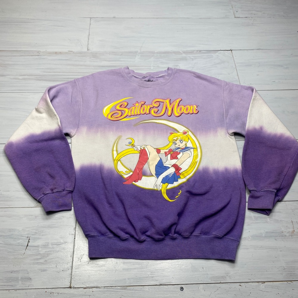 Sailor Moon Sweatshirt Small Purple Ombre Dip Dye Anime Graphic Pullover Crew
